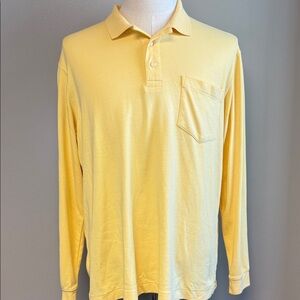 Lands’ End Long Sleeve Polo Shirt Yellow L 100% Cotton GUC